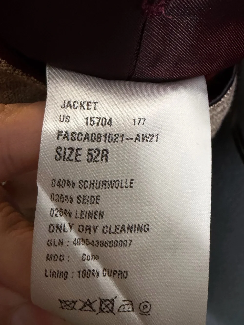52R Scabal 100% Cupro  Jacket Blazer Coat